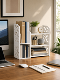 Adjustable Desktop Organizer Shelf – Expandable Waterproof PU Desk Storage Rack