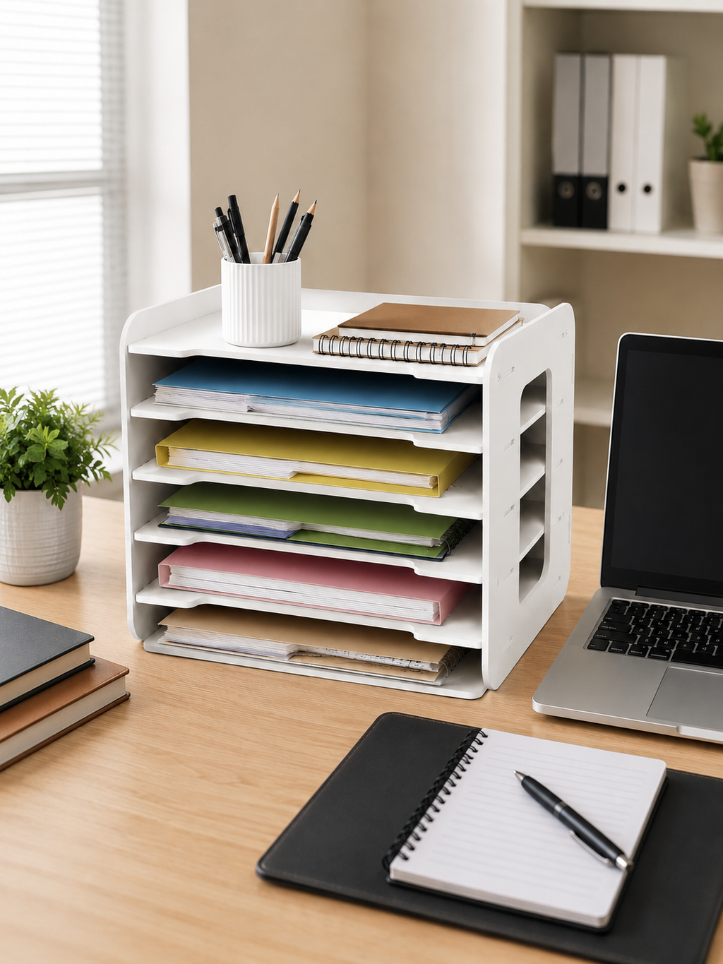 5-Layer Ultra thick Letter File Organizer – Desktop A4 Paper & Document Storage Rack | White