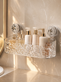 No drill-Adhesive Wall Mounted Bathroom Storage Basket – Suction Cup Shower Organizer Rack