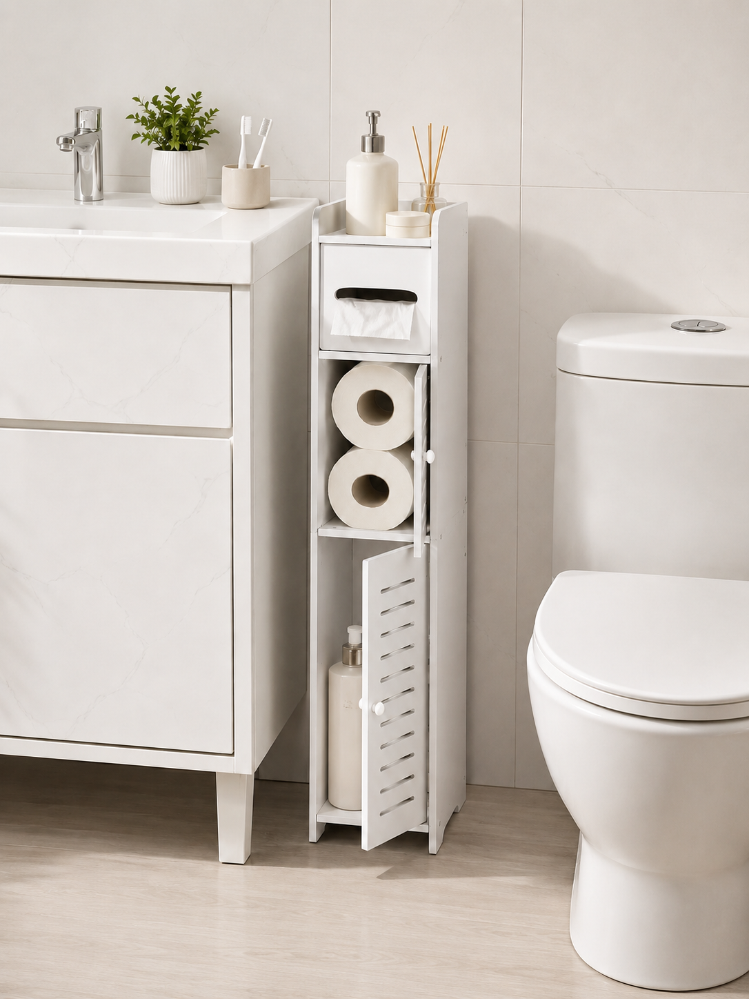 Slim 3-Tier Bathroom Storage Cabinet – Narrow Space-Saving Toilet Organizer Shelf