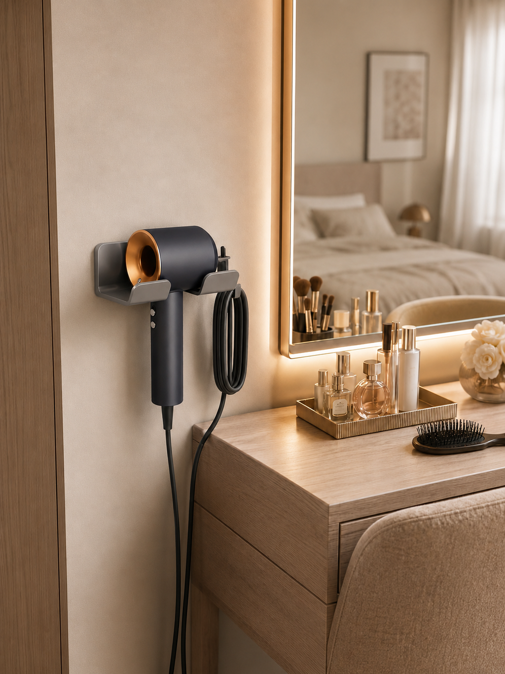 No drill-Adhesive Wall Mounted Hair Dryer Holder – No-Drill Hair Tool Organizer Stand