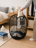 Folding Mesh Laundry Basket – Collapsible Dirty Clothes Hamper | Black or White