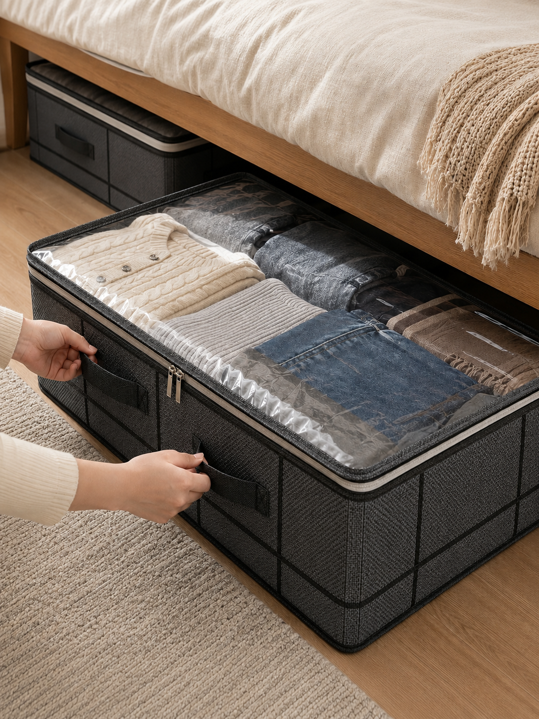 1, 2 or 3 Pack- Large Under Bed Storage Bag with cover and  Handles – Drawer-Style Dustproof Fabric Organizer for Bedding & Clothes | 1, 2 or 3 Pack
