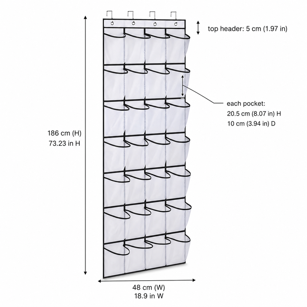24-Grid Hanging Door Organizer with Pockets – Foldable Storage for Shoes, Underwear & Accessories | White, Black, Gray