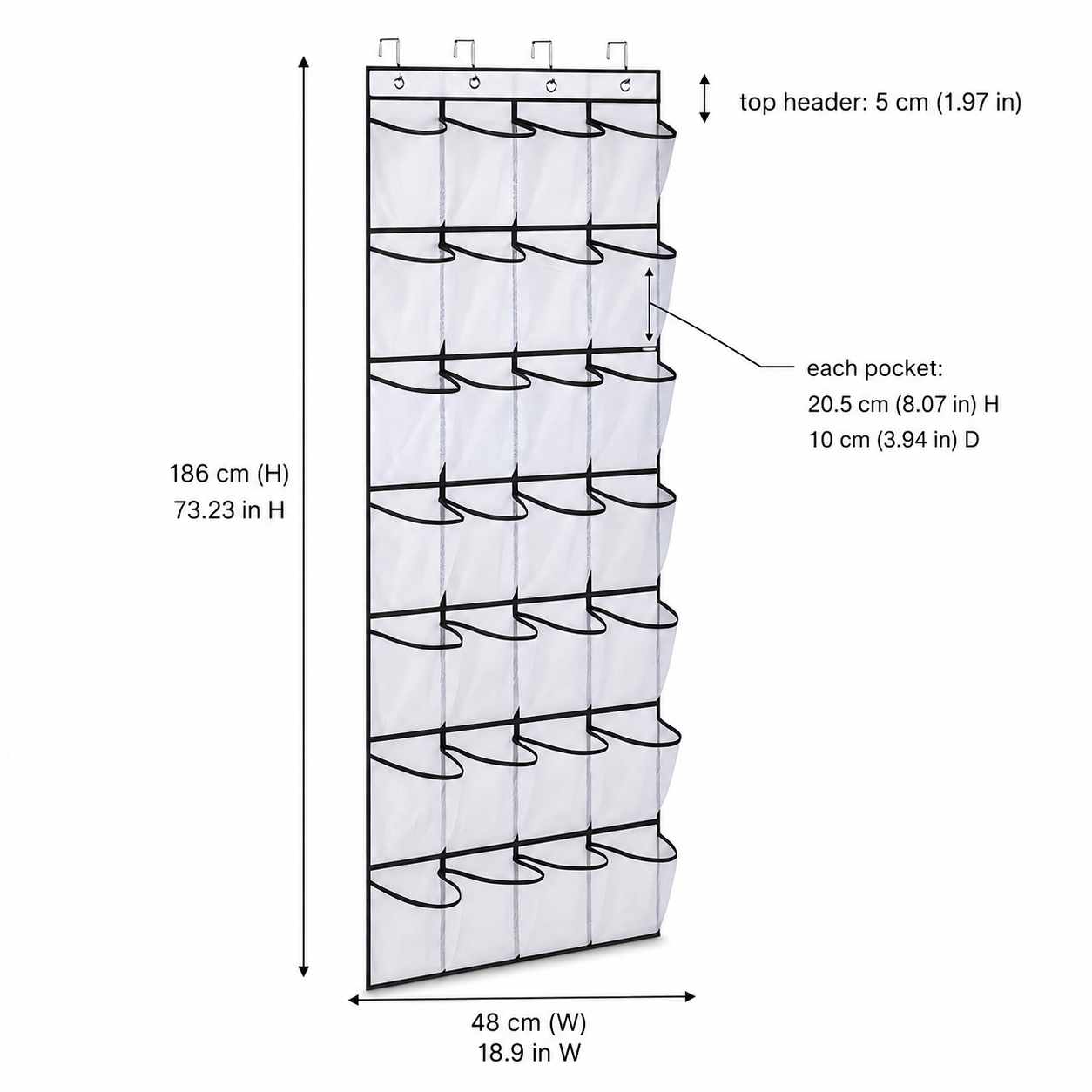 24-Grid Hanging Door Organizer with Pockets – Foldable Storage for Shoes, Underwear & Accessories | White, Black, Gray