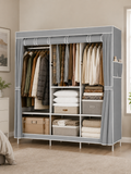 Portable Wardrobe Closet – Large Capacity Clothes Storage Organizer with Hanging Rod & Shelves | Gray