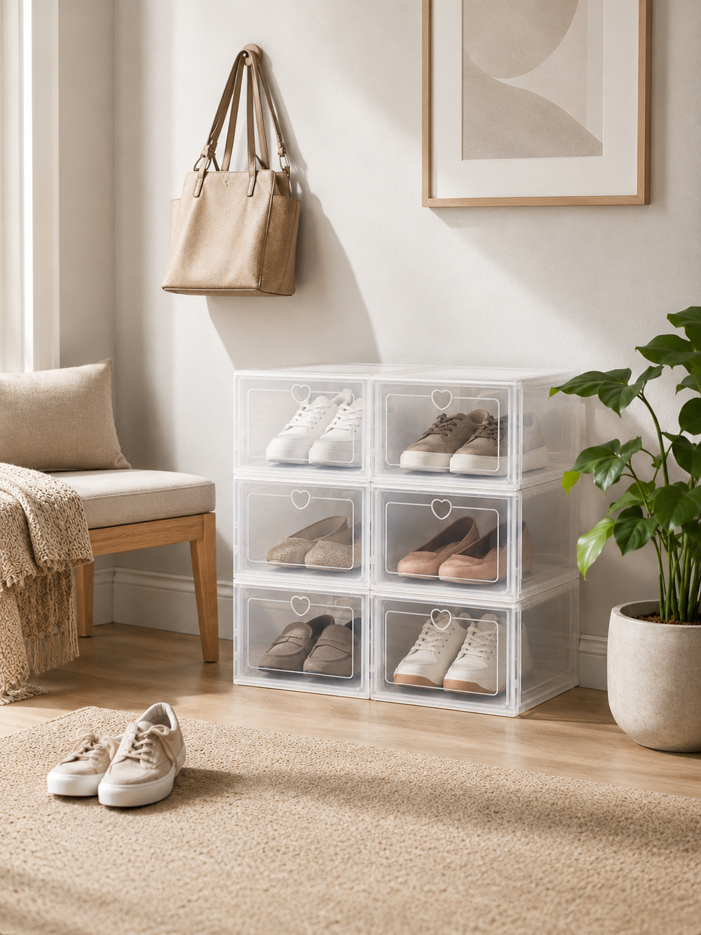 6 Pack | Stackable Plastic Shoe Storage Boxes – Transparent Drawer-Style Dustproof Shoe Organizer | 6 Pack