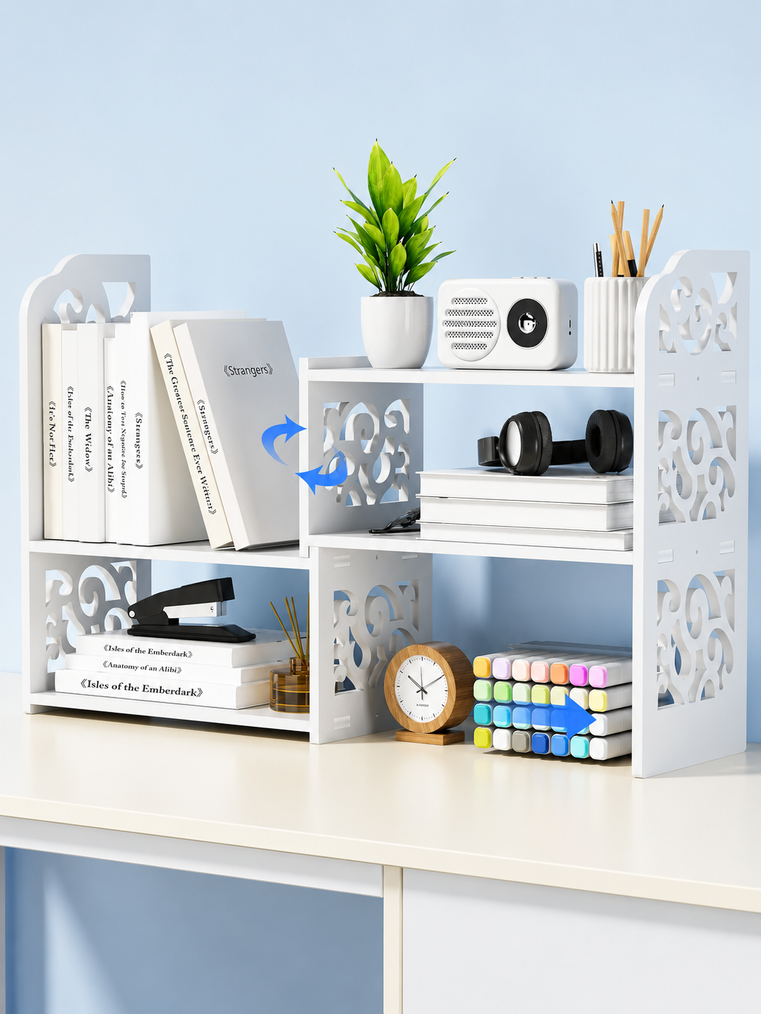 Adjustable Desktop Organizer Shelf – Expandable Waterproof PU Desk Storage Rack
