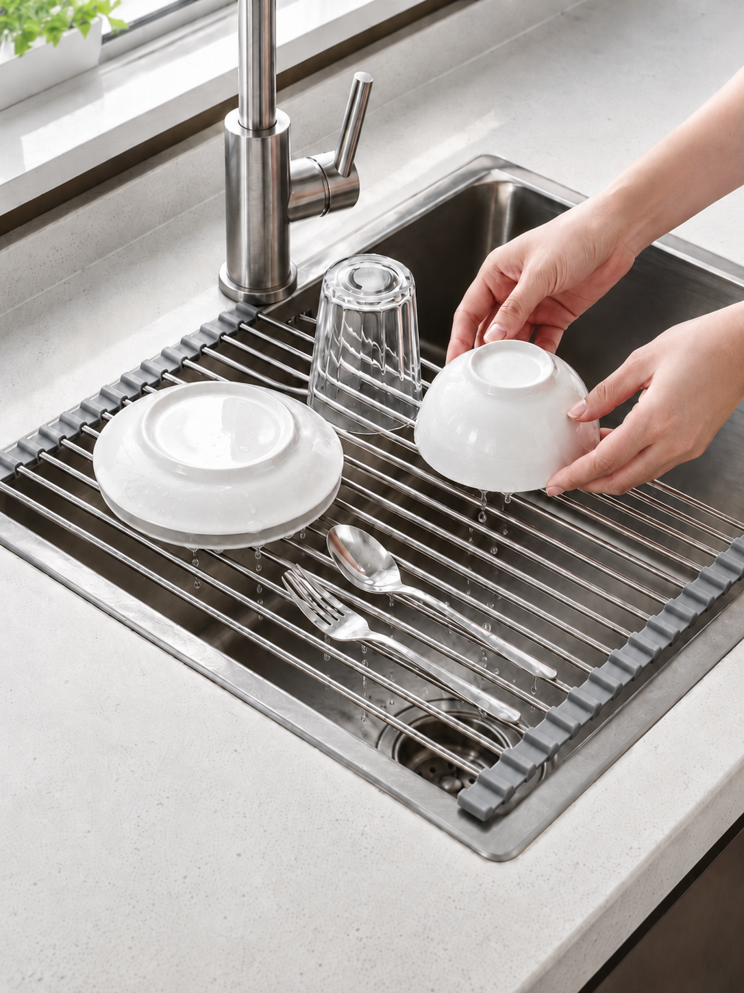 Roll-Up Over Sink Dish Drying Rack – Foldable Stainless Steel Sink Drainer | Anti-Rust | Heat Resistant