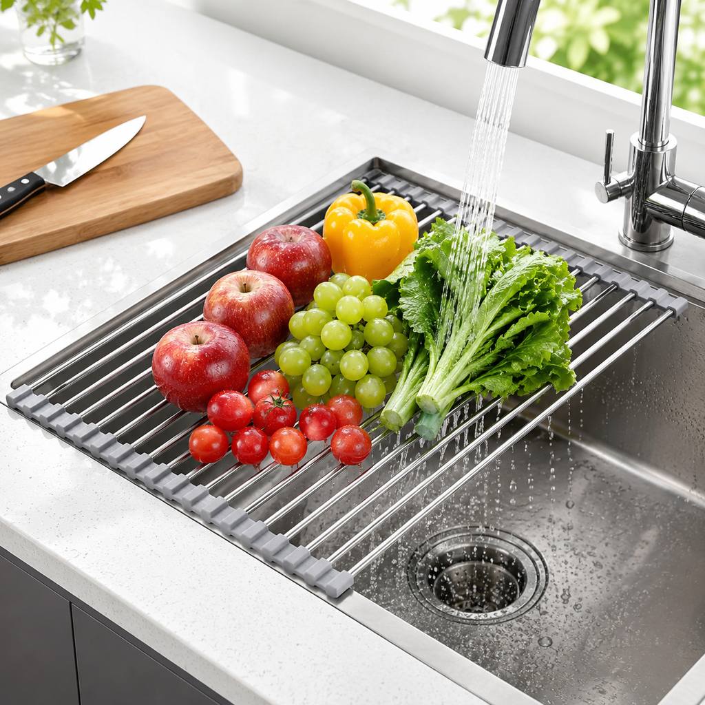 Roll-Up Over Sink Dish Drying Rack – Foldable Stainless Steel Sink Drainer | Anti-Rust | Heat Resistant