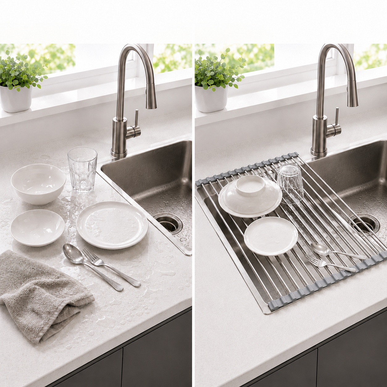 Roll-Up Over Sink Dish Drying Rack – Foldable Stainless Steel Sink Drainer | Anti-Rust | Heat Resistant