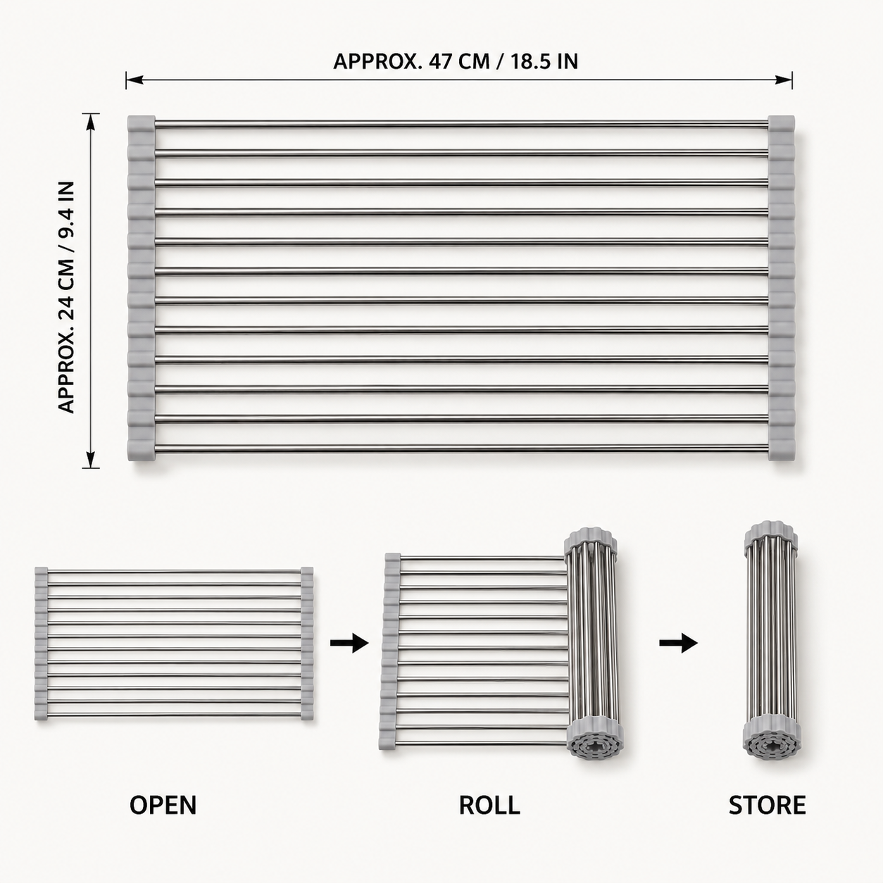 Roll-Up Over Sink Dish Drying Rack – Foldable Stainless Steel Sink Drainer | Anti-Rust | Heat Resistant