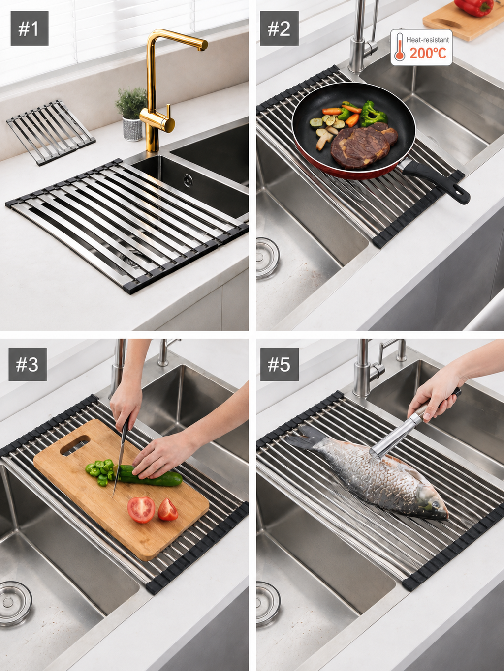 Roll-Up Over Sink Dish Drying Rack – Foldable Stainless Steel Sink Drainer | Anti-Rust | Heat Resistant