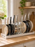 Expandable Pot & Pan Organizer Rack – 7-Divider Adjustable Cabinet Organizer for Pots, Pans, Lids & Baking Trays | 12–22"