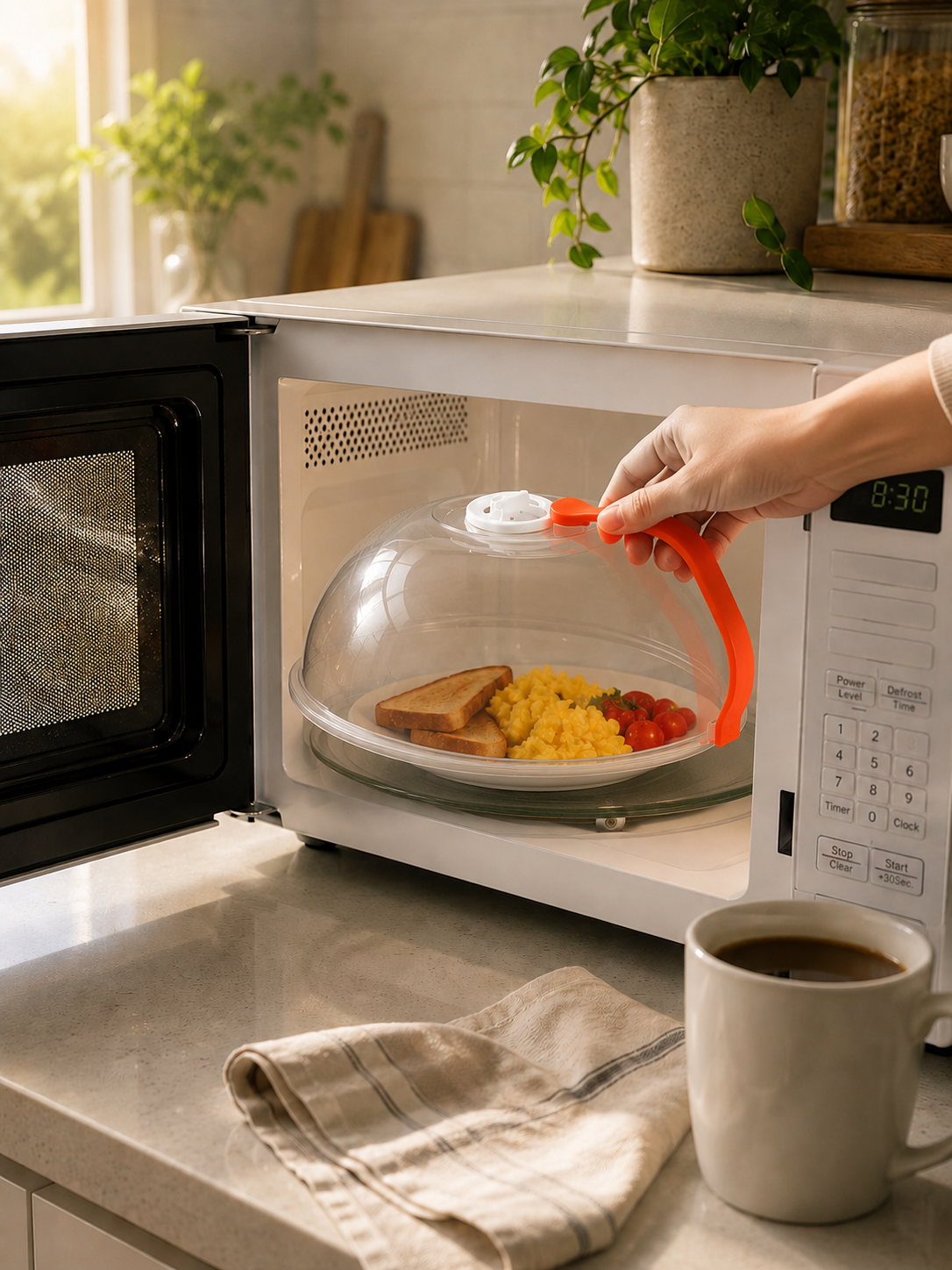 Microwave Food Cover with Steam Vents – Splatter Guard with Easy-Grip Handle for Plates & Bowls | Heat-Resistant