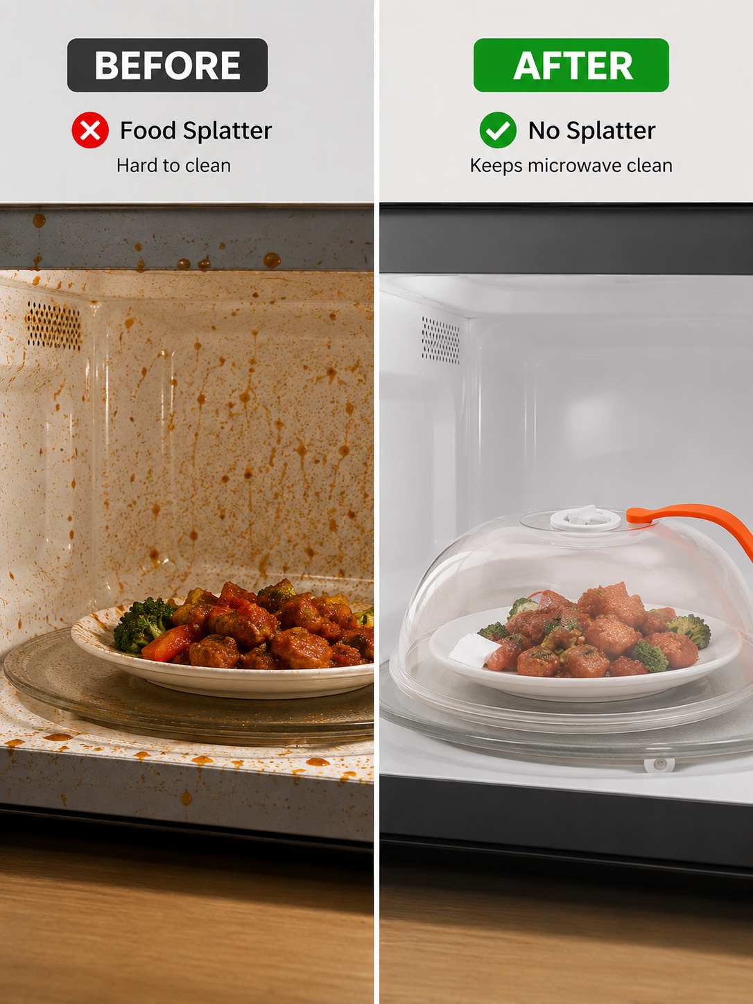 Microwave Food Cover with Steam Vents – Splatter Guard with Easy-Grip Handle for Plates & Bowls | Heat-Resistant