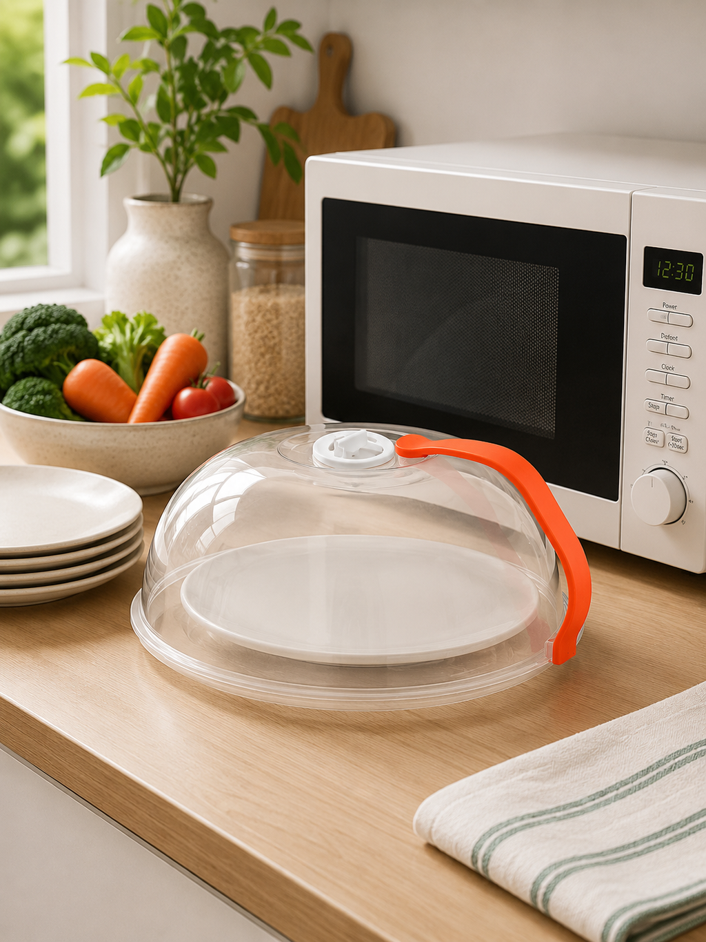 Microwave Food Cover with Steam Vents – Splatter Guard with Easy-Grip Handle for Plates & Bowls | Heat-Resistant