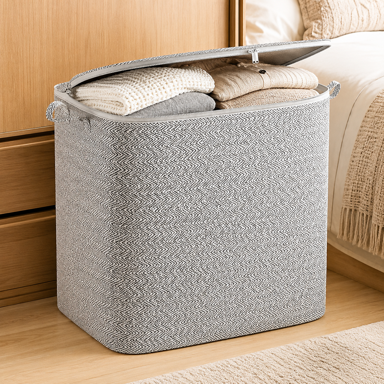 1 / 2 / 3 Piece  | Large Cube Storage Box with Zipper Lid – L Stackable Foldable Fabric Organizer with Handles