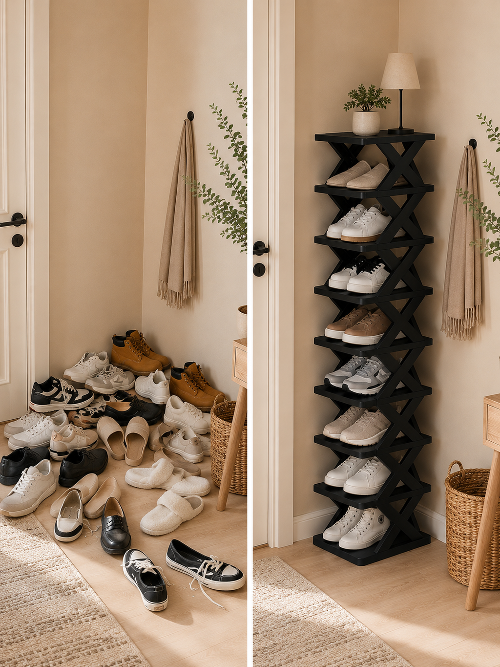 6/9-Tier  Vertical Shoe Rack – Space-Saving Detachable Stackable Shoe Storage Organizer | Solid Black