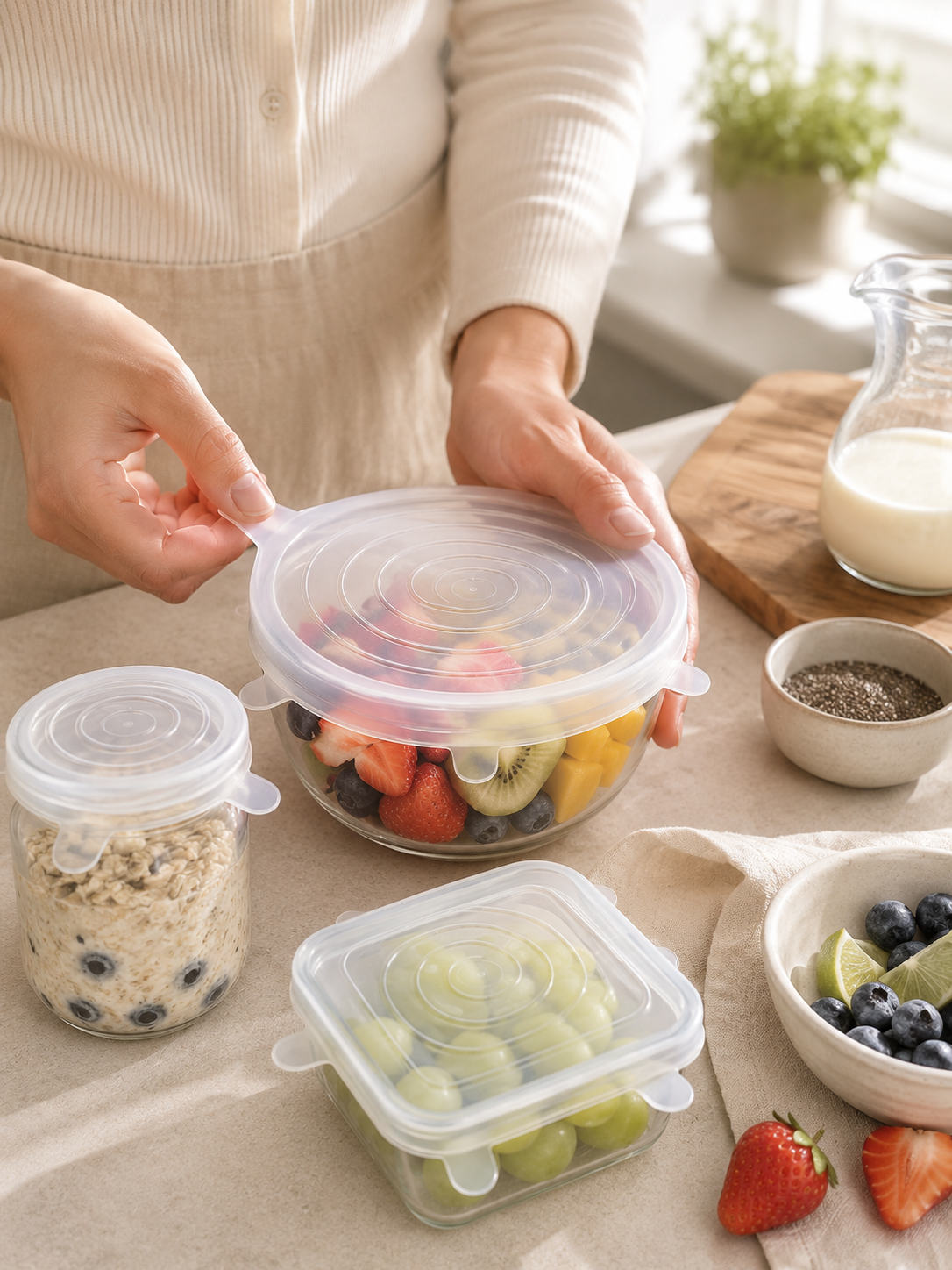 Reusable Silicone Stretchable Lids – Flexible Airtight Food Covers for Bowls, Jars & Containers | BPA-Free | 3, 6 or 12 Piece