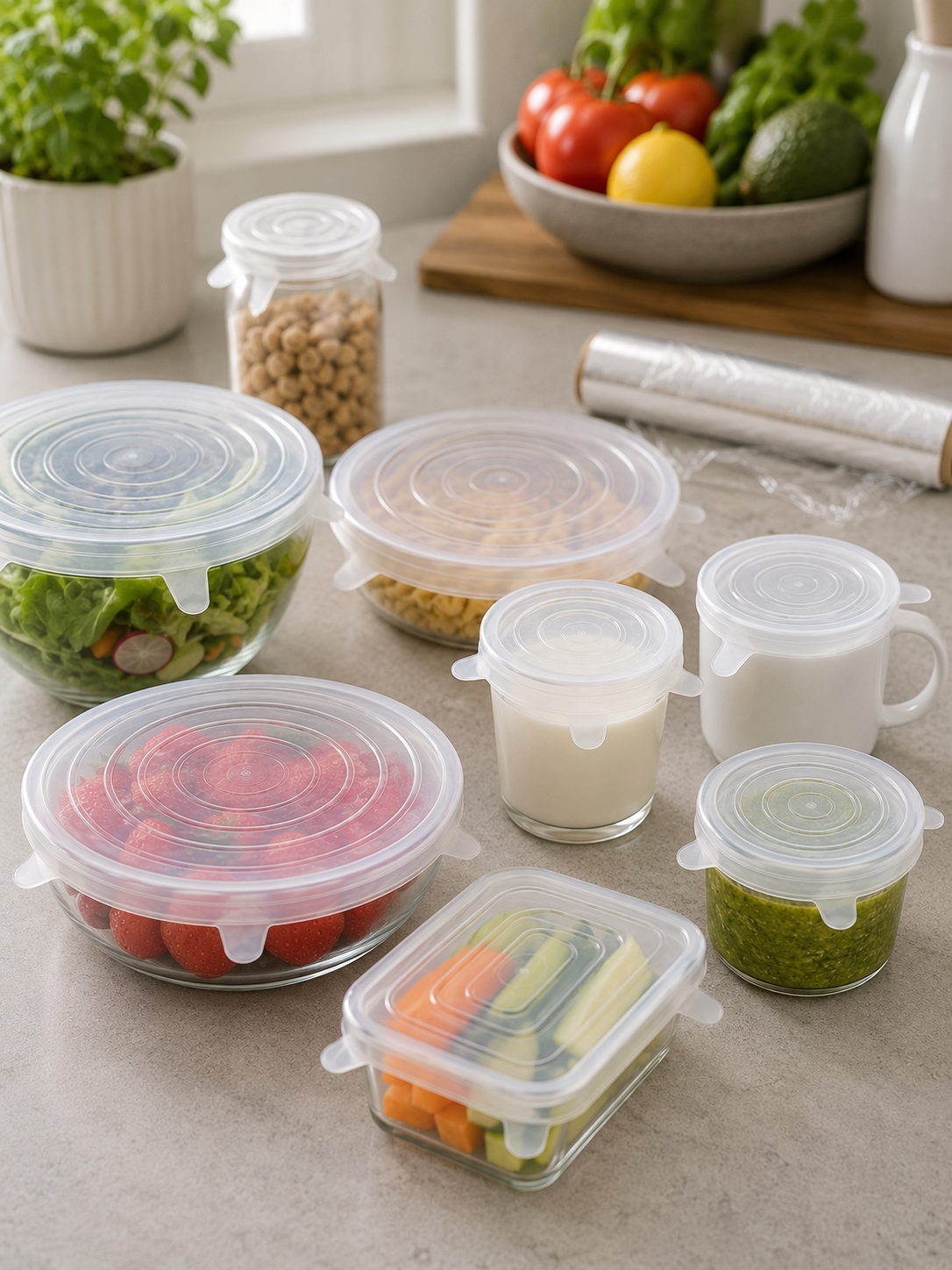 Reusable Silicone Stretchable Lids – Flexible Airtight Food Covers for Bowls, Jars & Containers | BPA-Free | 3, 6 or 12 Piece