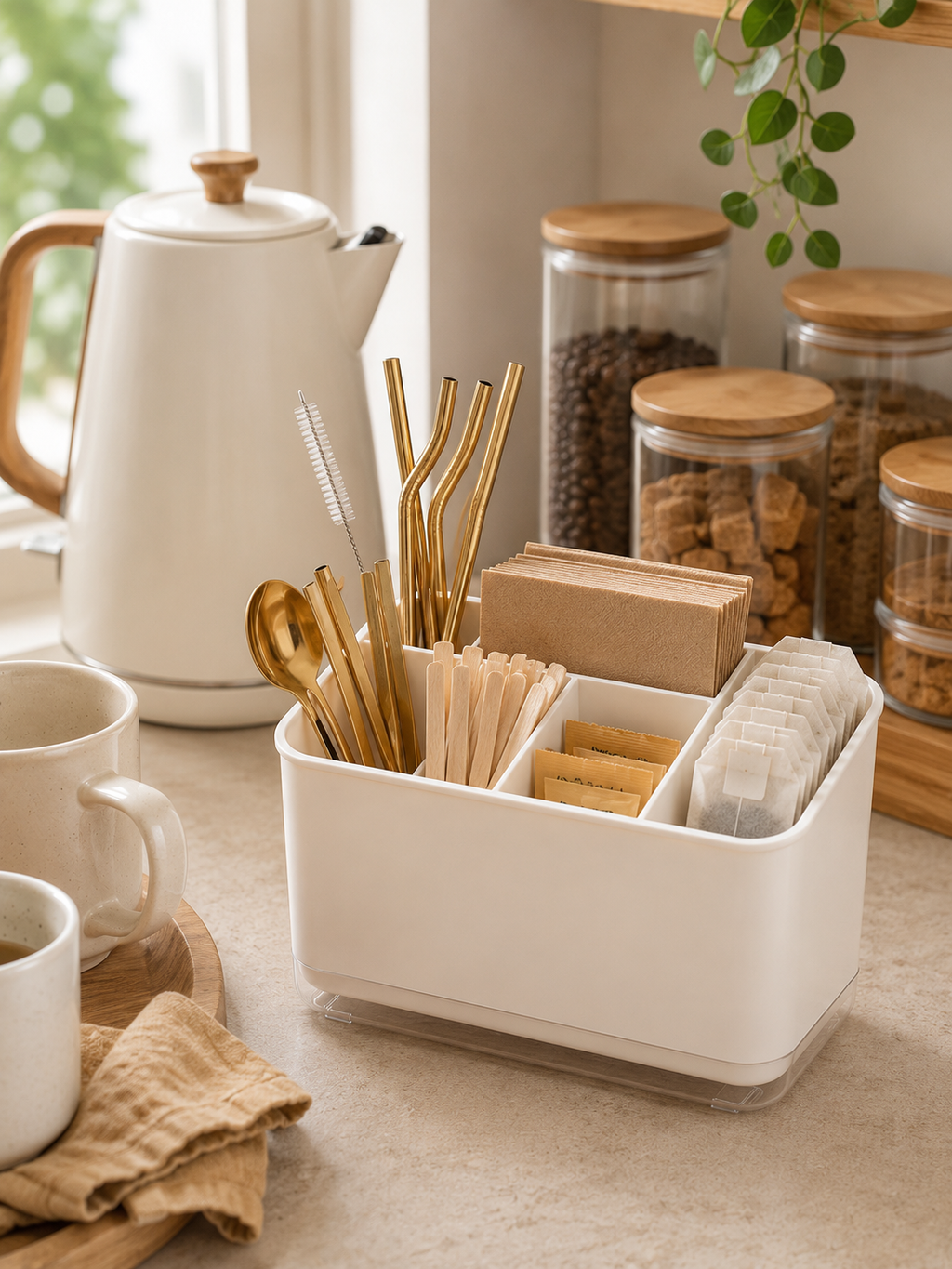 1 or 2 Piece -- Double Layer Utensil Holder – Detachable 2-Compartment Chopstick & Cutlery Organizer with Drain Tray