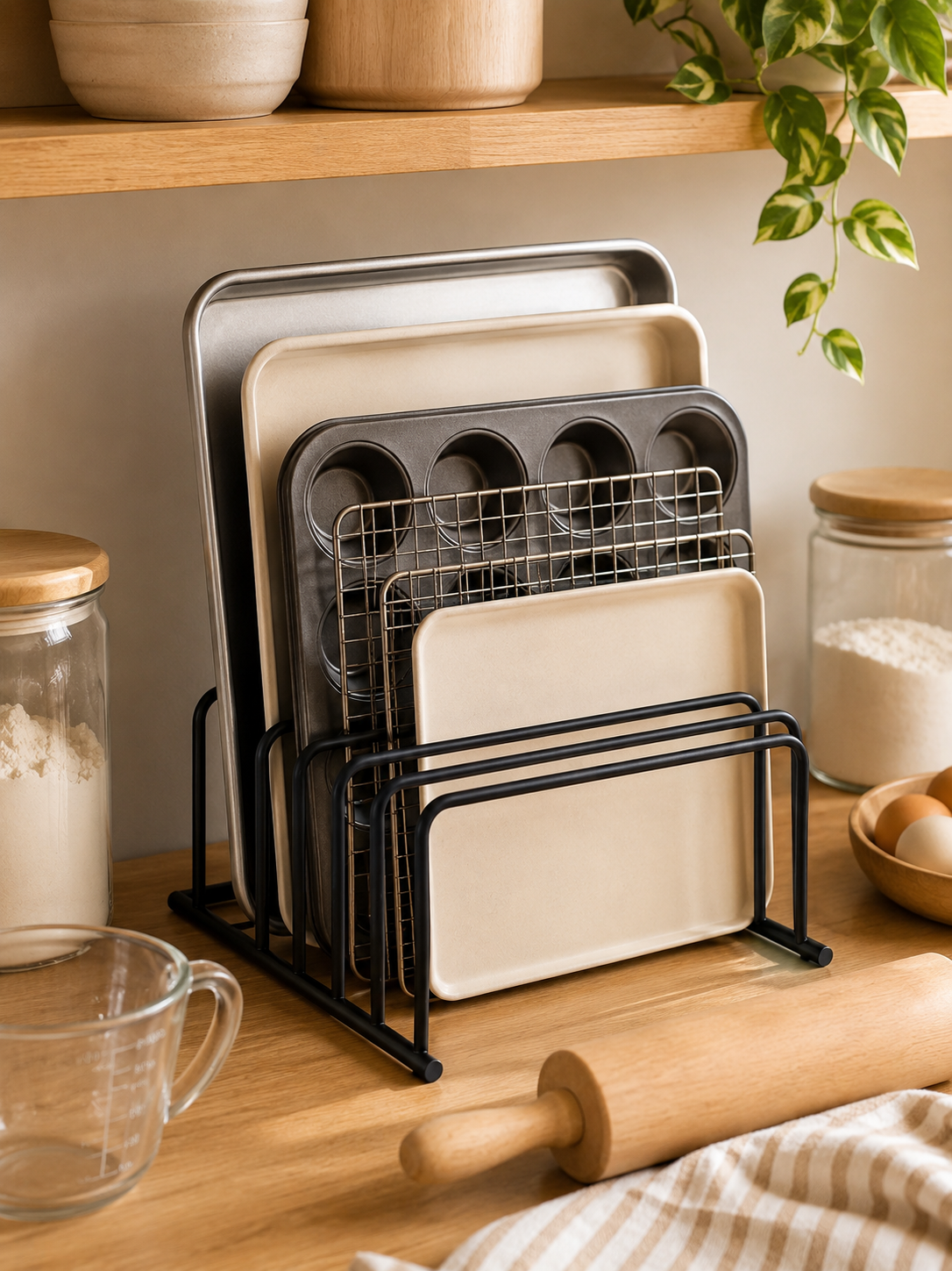 5-Slot – Cutting Board Storage Rack Stainless Steel Kitchen Organizer for Cutting Boards, Baking Sheets & Pot Lids | 1 or 2 Pack