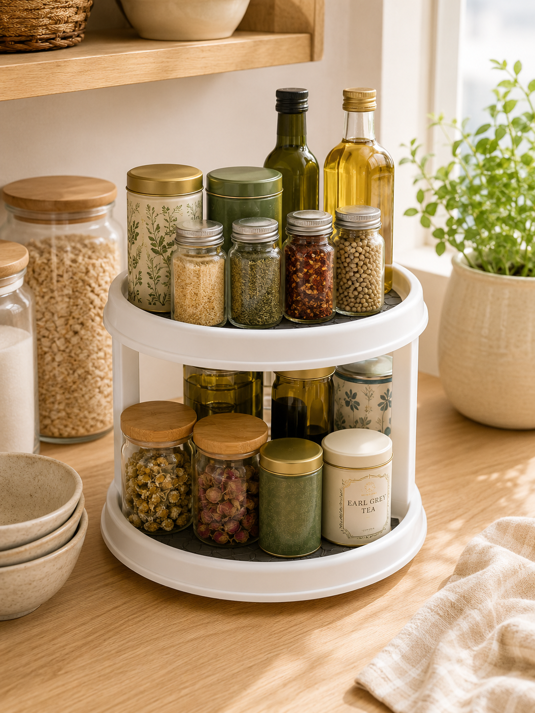 2-Tier Rotating Turntable Organizer – Non-Slip 360° Lazy Susan Spice Rack for Kitchen, Pantry, Fridge & Bathroom | 10-Inch | 1 or 2 Piece