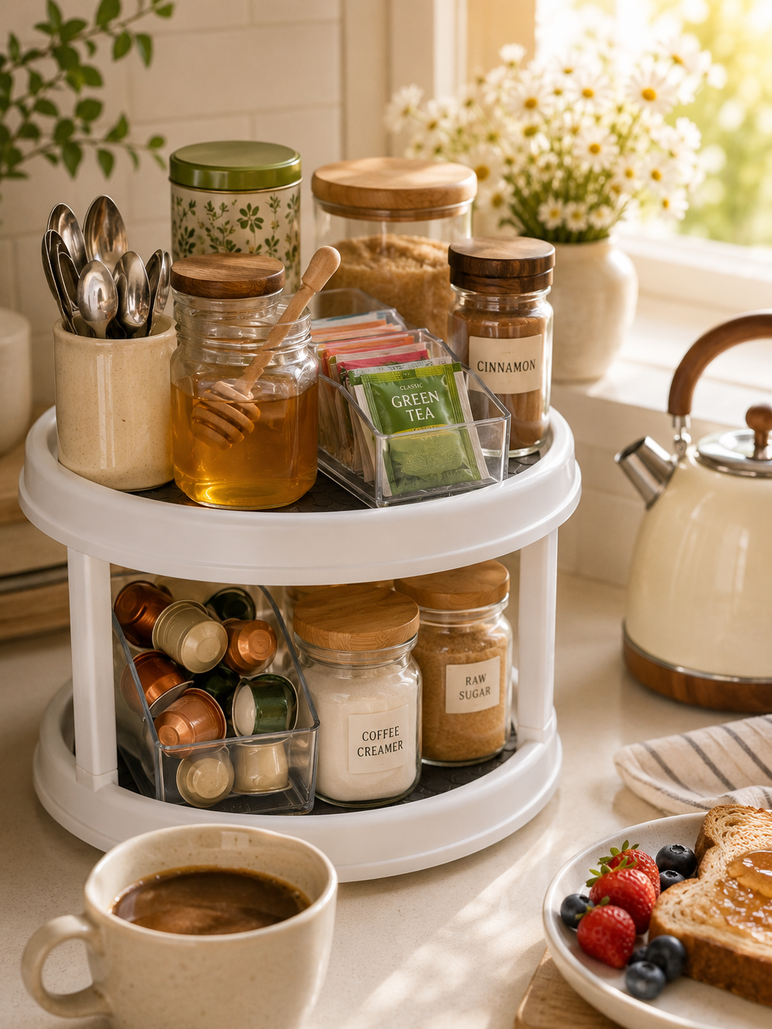 2-Tier Rotating Turntable Organizer – Non-Slip 360° Lazy Susan Spice Rack for Kitchen, Pantry, Fridge & Bathroom | 10-Inch | 1 or 2 Piece