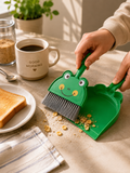 Cartoon Mini Broom & Dustpan Set for Desk – Cute Handheld Desktop Cleaning Brush for Desk, Keyboard & Kitchen | Green Frog