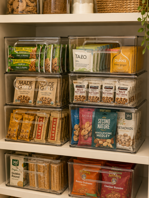 2/3-Pack Clear Pantry & Refrigerator &  Organizer Bins – Stackable Storage Containers with Handles | 25.5 × 15.1 × 7.6 cm
