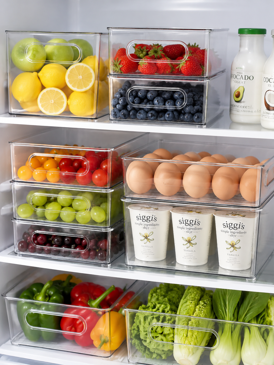 2/3-Pack Clear Pantry & Refrigerator &  Organizer Bins – Stackable Storage Containers with Handles | 25.5 × 15.1 × 7.6 cm