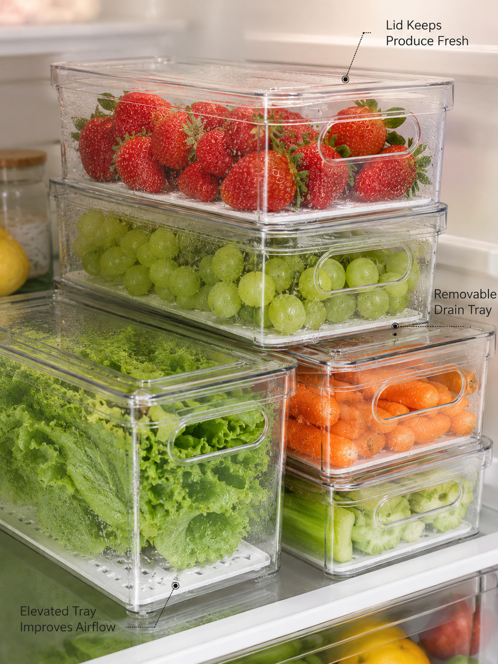 10-Pack Refrigerator & Pantry Organizer Bins with Lids – Stackable Clear Storage Containers with Handles | Fridge, Freezer & Pantry