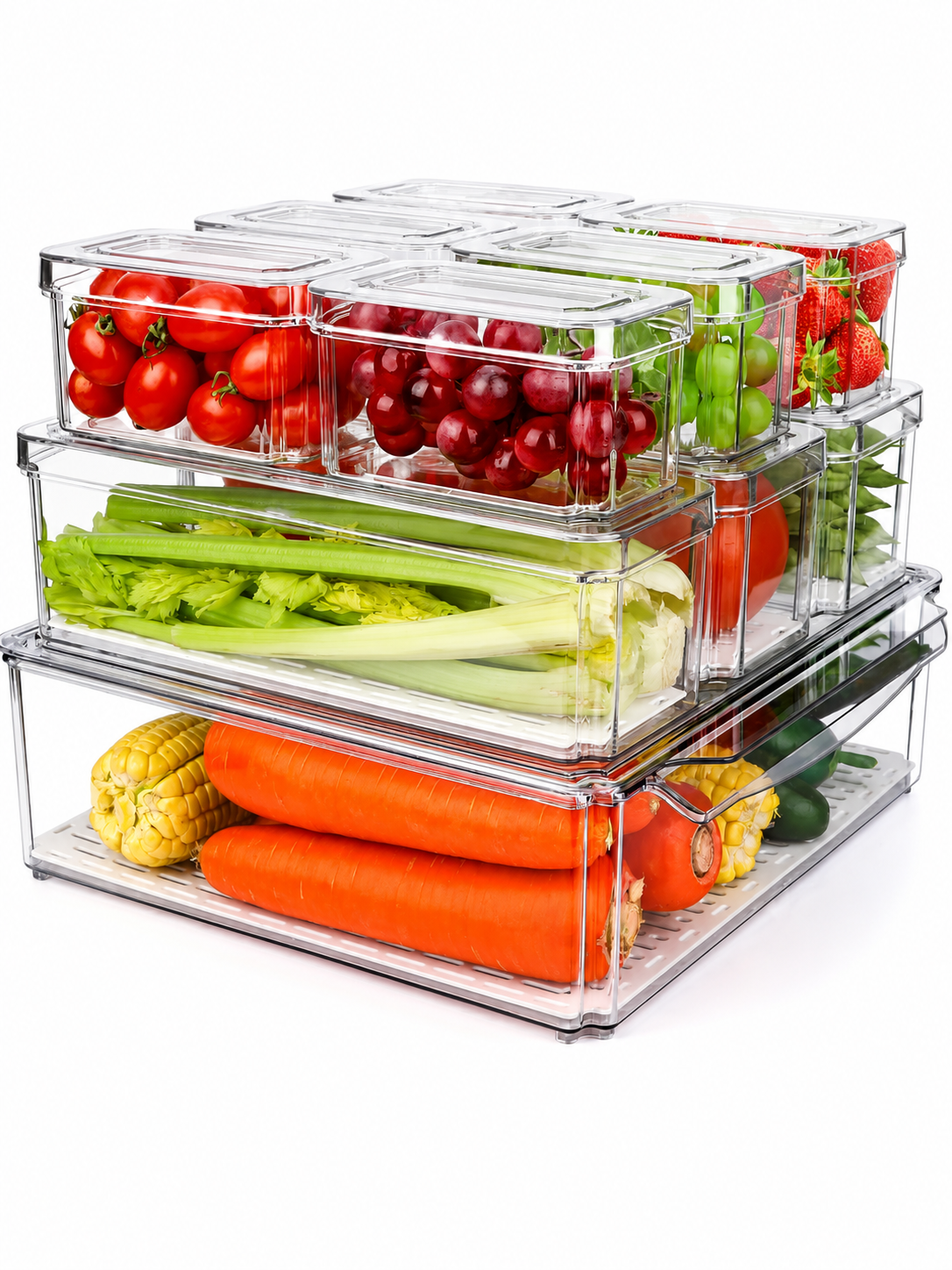 10-Pack Refrigerator & Pantry Organizer Bins with Lids – Stackable Clear Storage Containers with Handles | Fridge, Freezer & Pantry