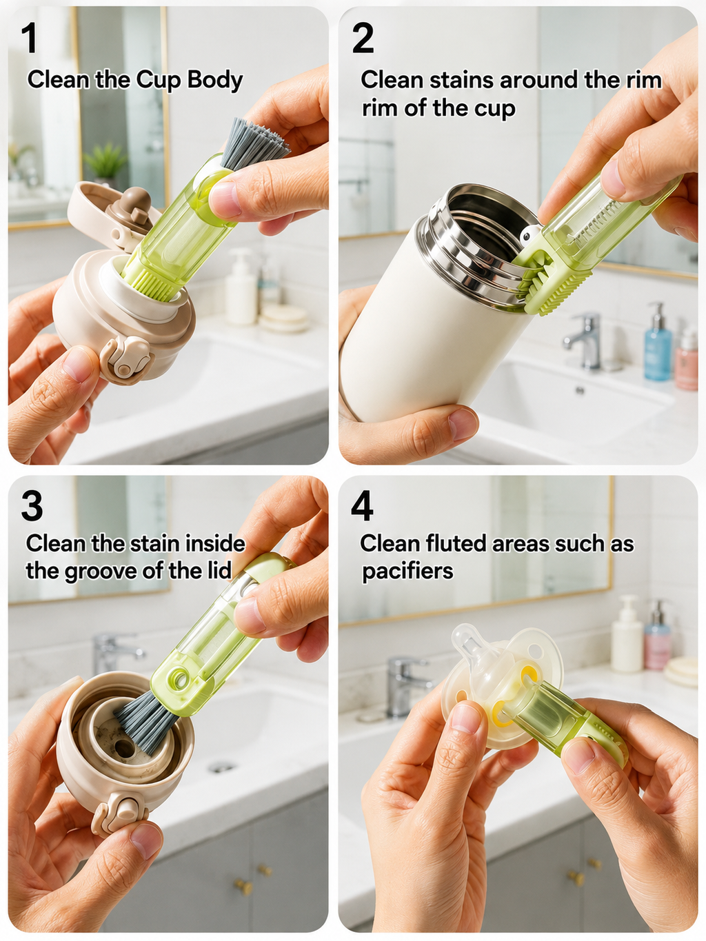 3-in-1 Bottle & Cup Lid Cleaning Brush – Foldable Multi-Purpose Straw & Lid Cleaner | Portable