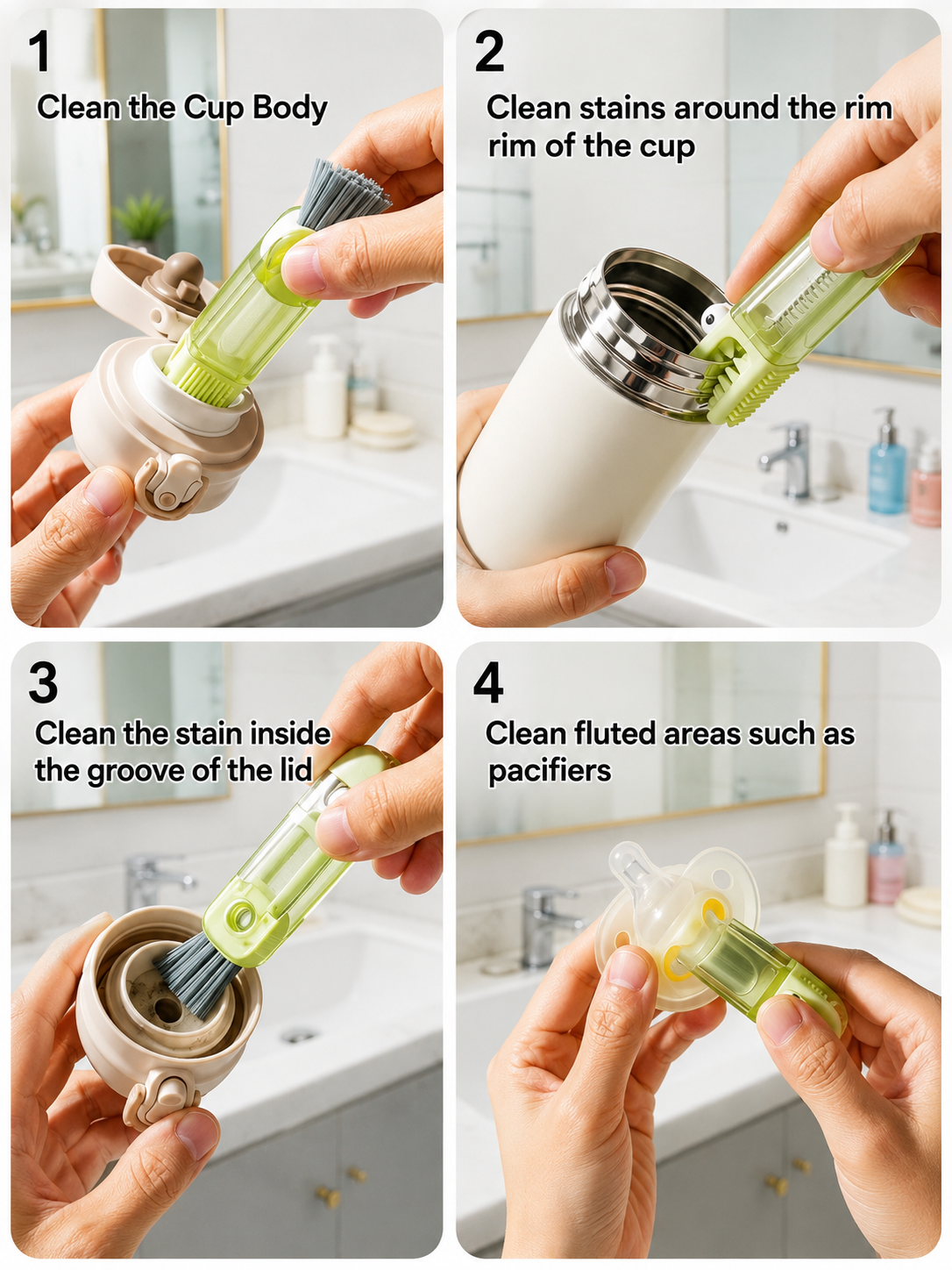 3-in-1 Bottle & Cup Lid Cleaning Brush – Foldable Multi-Purpose Straw & Lid Cleaner | Portable