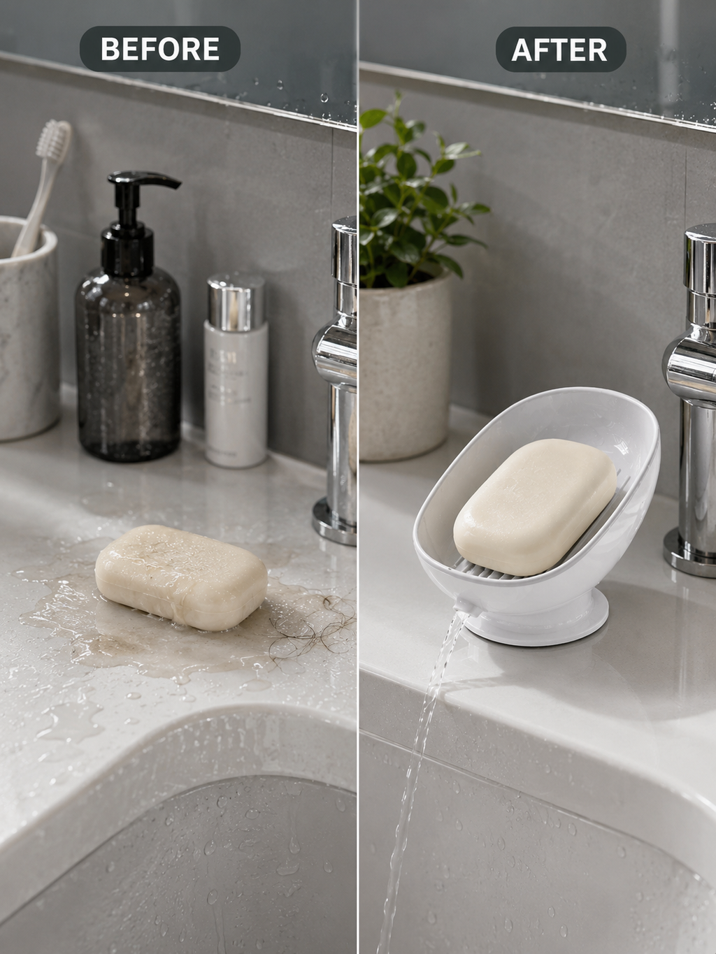 1, 2 or 3 Piece | Self-Draining Soap Dish – Double Layer Soap Holder with Detachable Drainage Plate | White