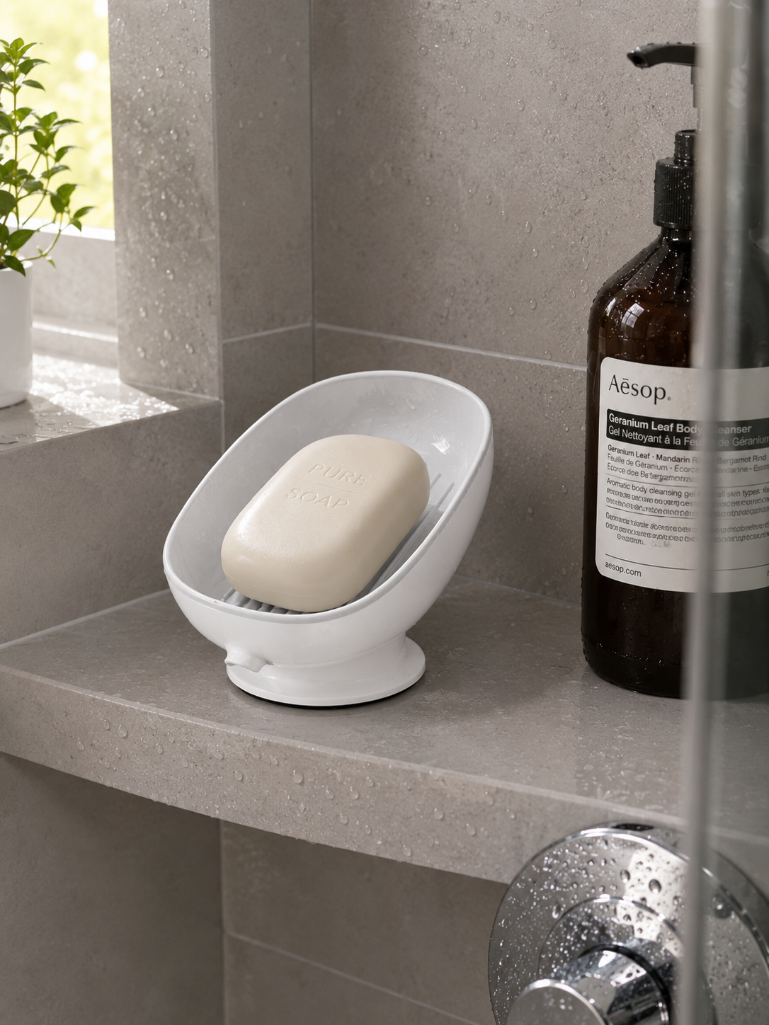 1, 2 or 3 Piece | Self-Draining Soap Dish – Double Layer Soap Holder with Detachable Drainage Plate | White