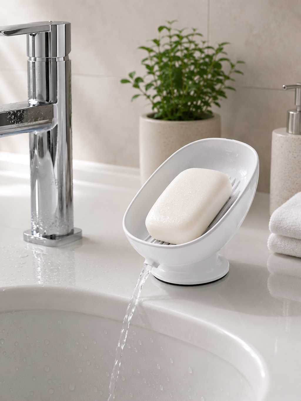 1, 2 or 3 Piece | Self-Draining Soap Dish – Double Layer Soap Holder with Detachable Drainage Plate | White