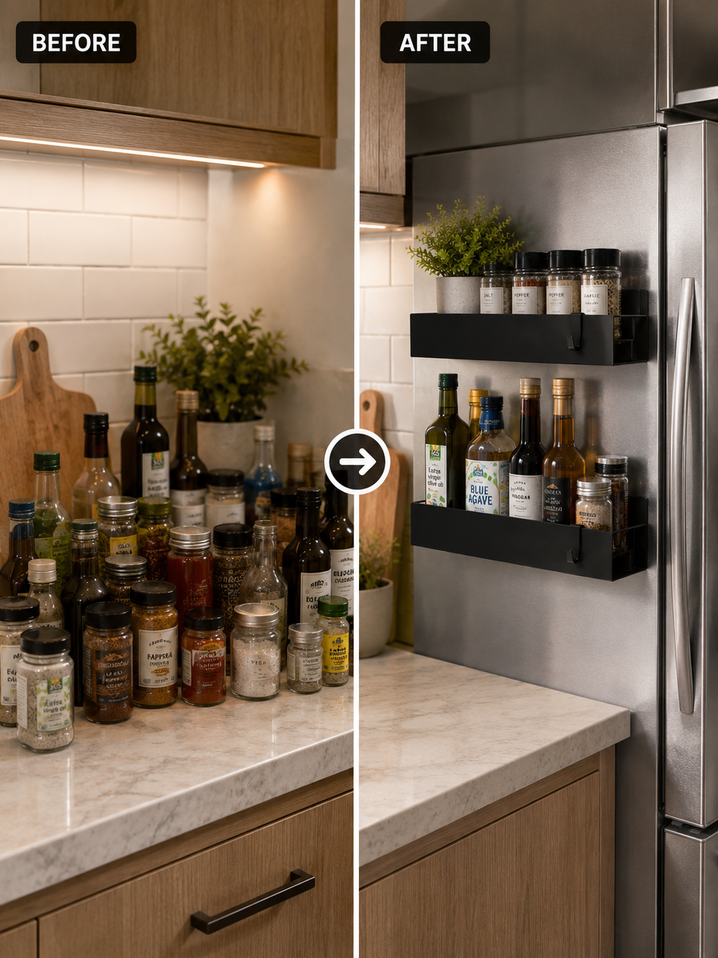 2-Pack  Magnetic Spice Rack Organizer – Fridge & Oven Storage Shelves | Strong Magnet | Stainless Steel | Black