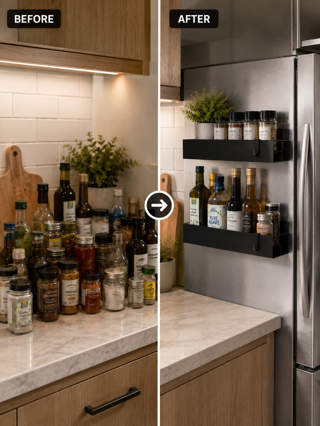 2-Pack  Magnetic Spice Rack Organizer – Fridge & Oven Storage Shelves | Strong Magnet | Stainless Steel | Black