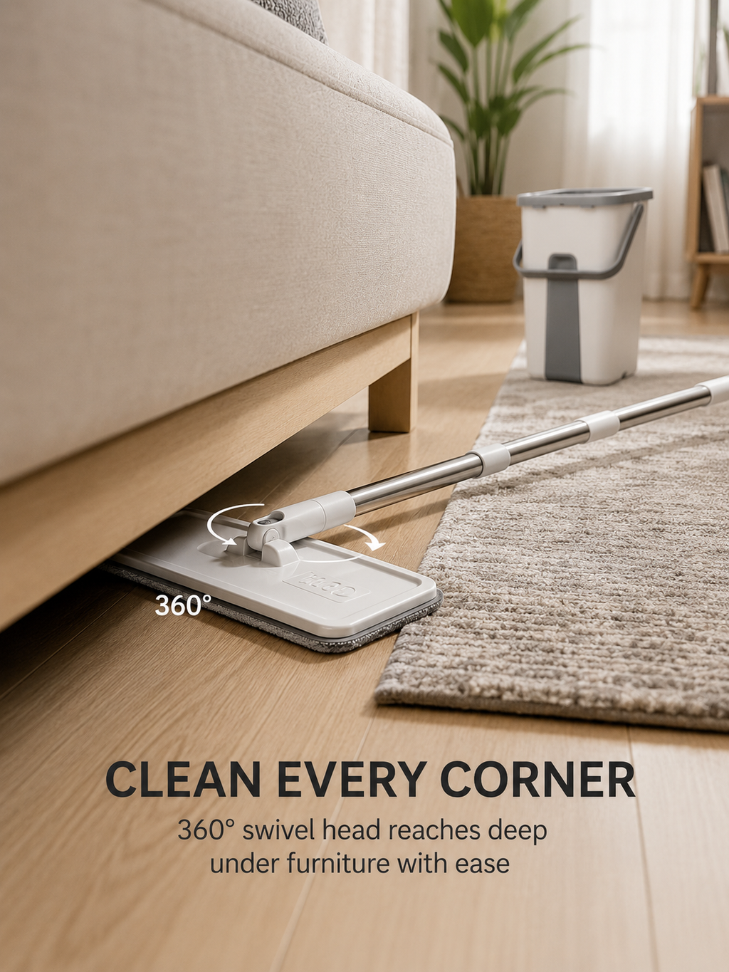 Hands-Free Spin Mop & Bucket Set with 2 Reusable and washable microfiber pads – 360° Swivel Head with Self-Wringing System & Telescopic Stainless Steel Handle