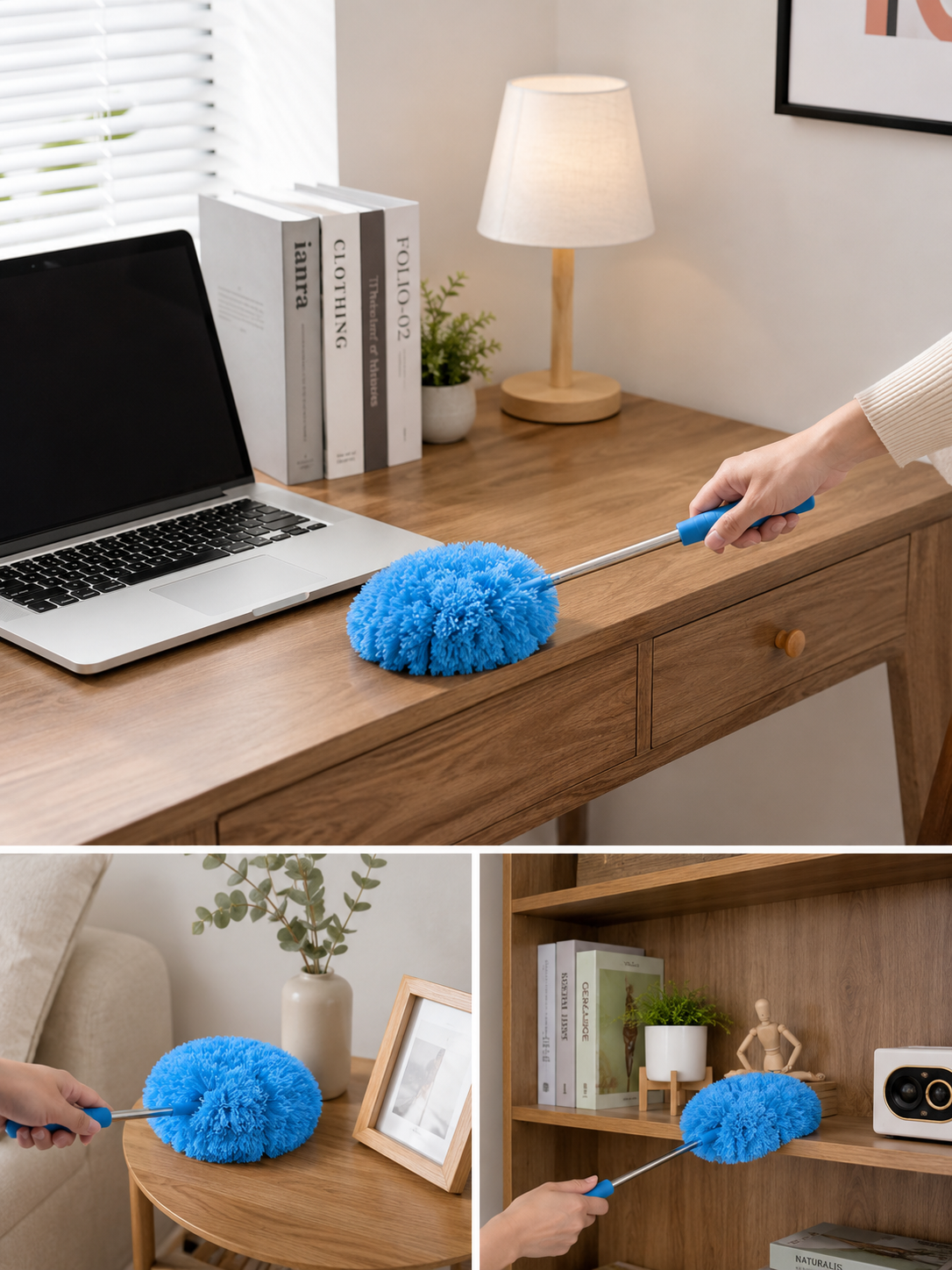 Microfiber Duster with Extension Rod – No-Ladder High-Reach Dust Brush | Removable Washable Head
