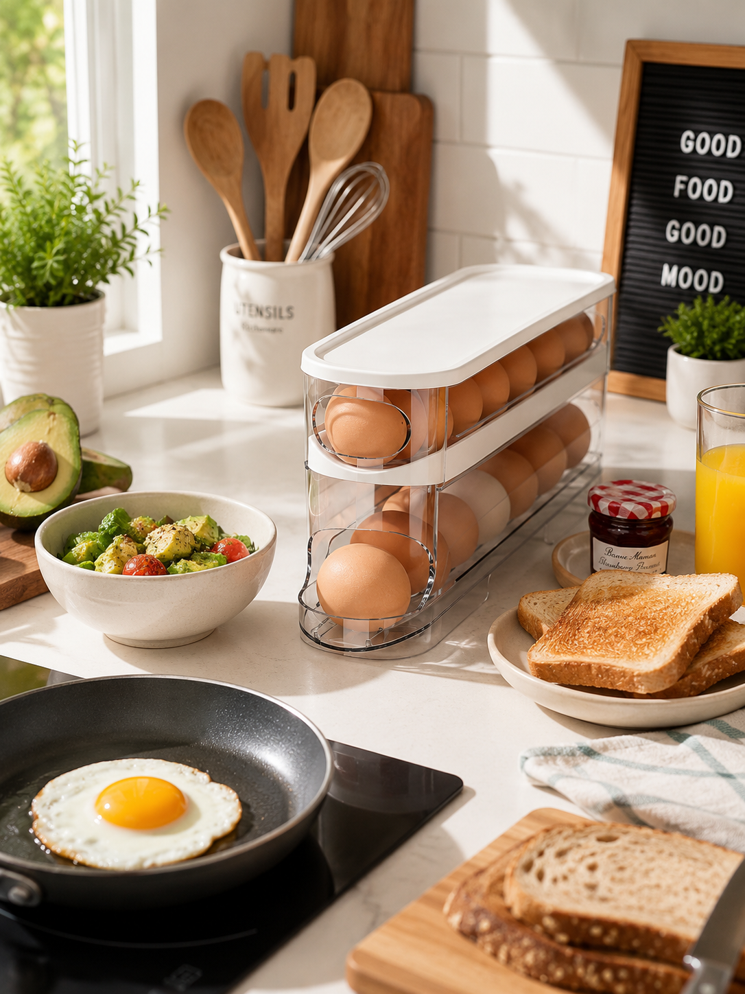 Automatic Rolling Egg Dispenser – 2-Tier Double-Layer Refrigerator Egg Organizer | Gravity-Fed | Clear/White | 1 or 2 Piece