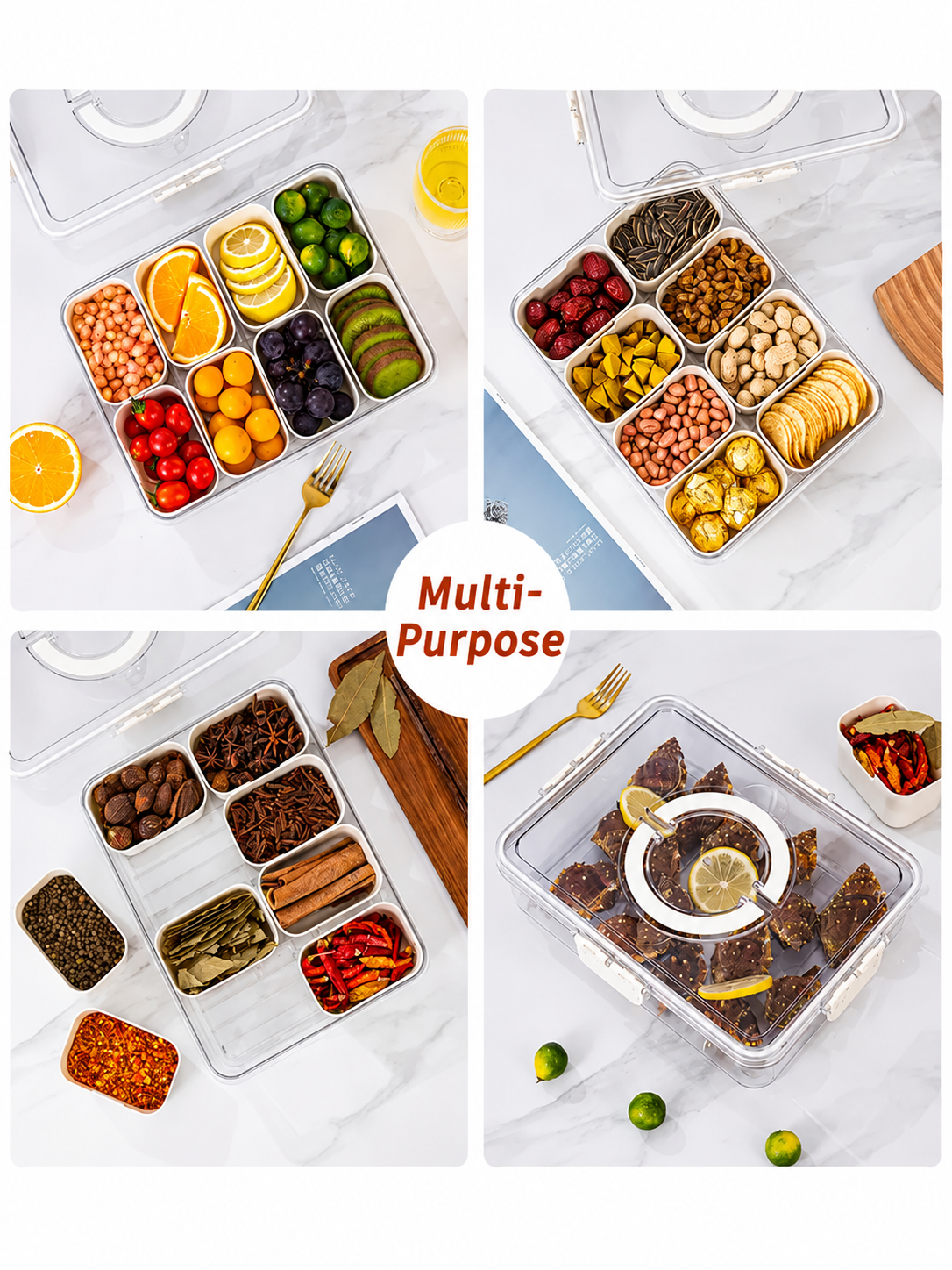 8-Grid Refrigerator & Pantry Storage Container – Leakproof BPA-Free Food Storage Box with Compartments | Meal Prep & Lunch