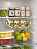 No- Drill Under-Shelf Refrigerator Bottle Organizer – Stainless Steel Wine & Beer Bottle Storage Rack | No-Tool Install | White