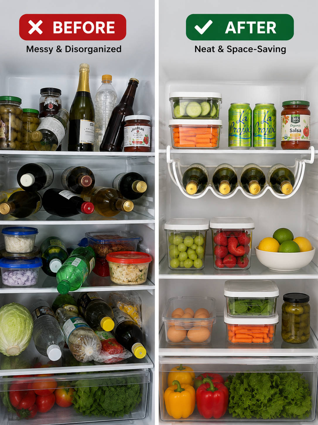 No- Drill Under-Shelf Refrigerator Bottle Organizer – Stainless Steel Wine & Beer Bottle Storage Rack | No-Tool Install | White