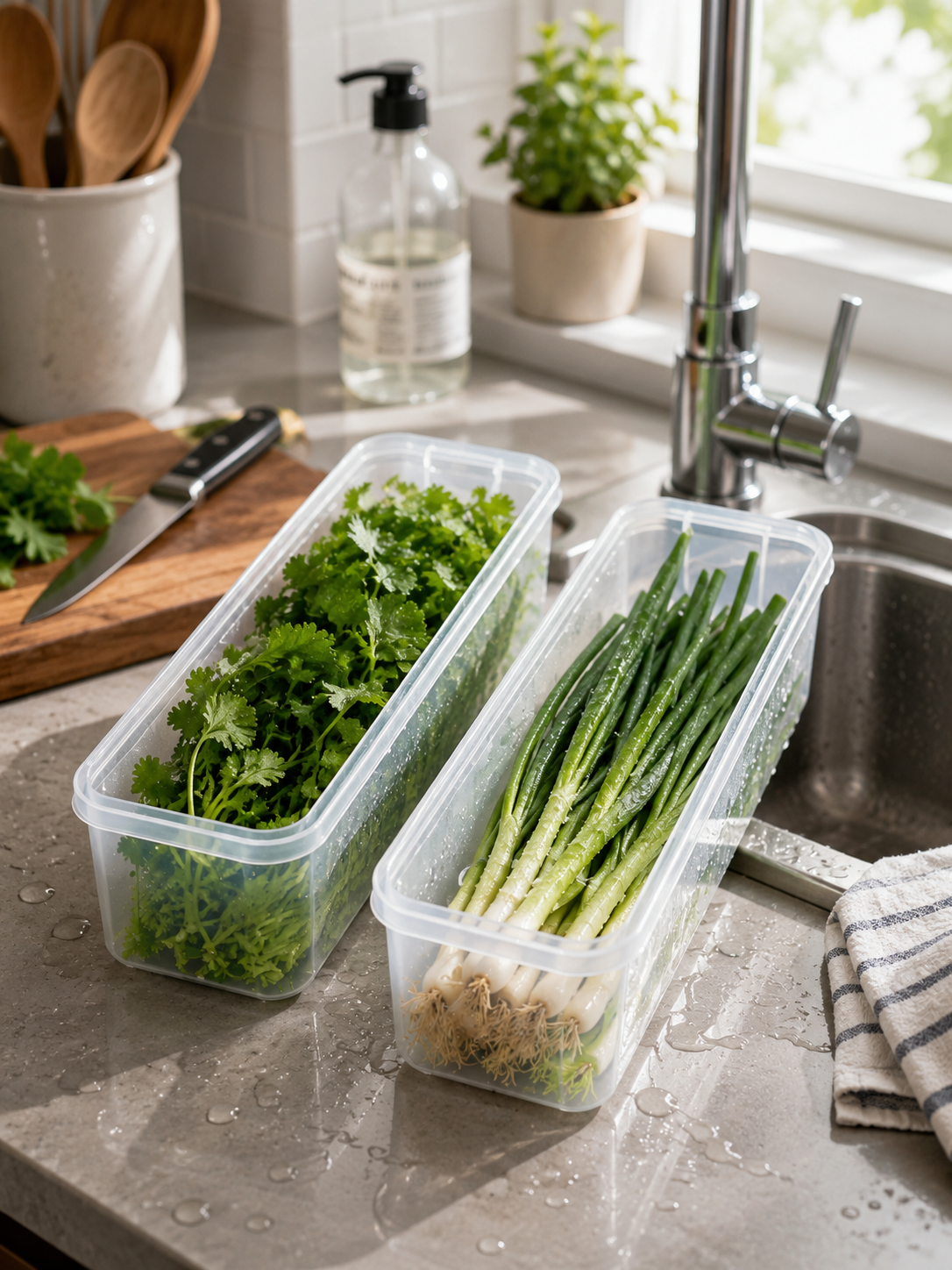 2-Pack | ClearHerb Keeper Storage Box – Airtight Refrigerator Container for Cilantro, Green Onions & Fresh Herbs | BPA-Free