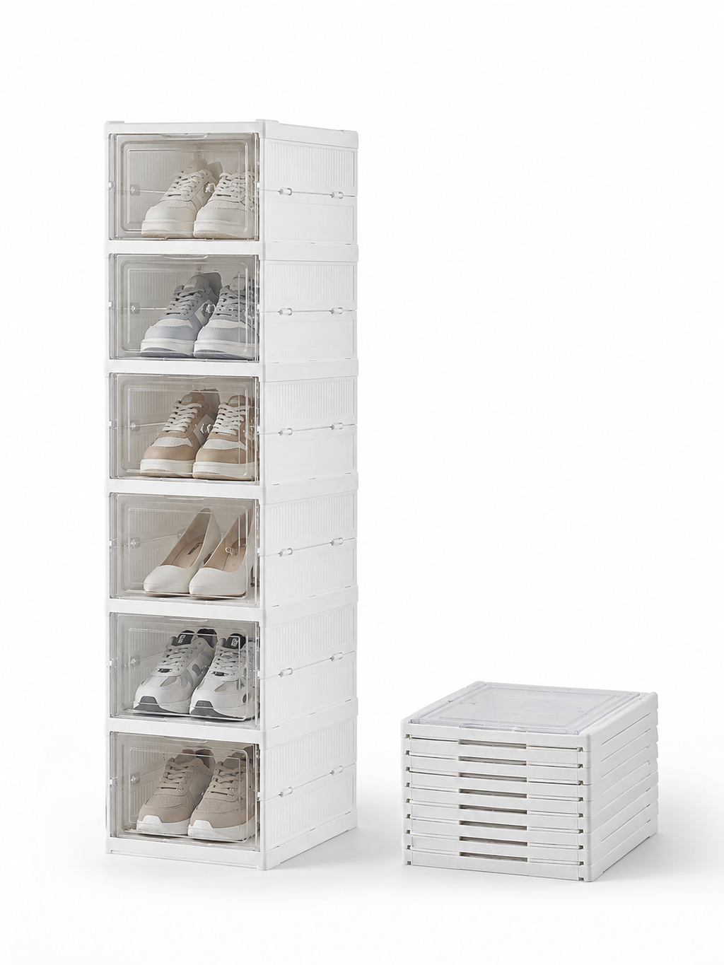 6-Layer Foldable Transparent Shoe Storage Box – Stackable Dustproof Organizer for Sneakers & Heels
