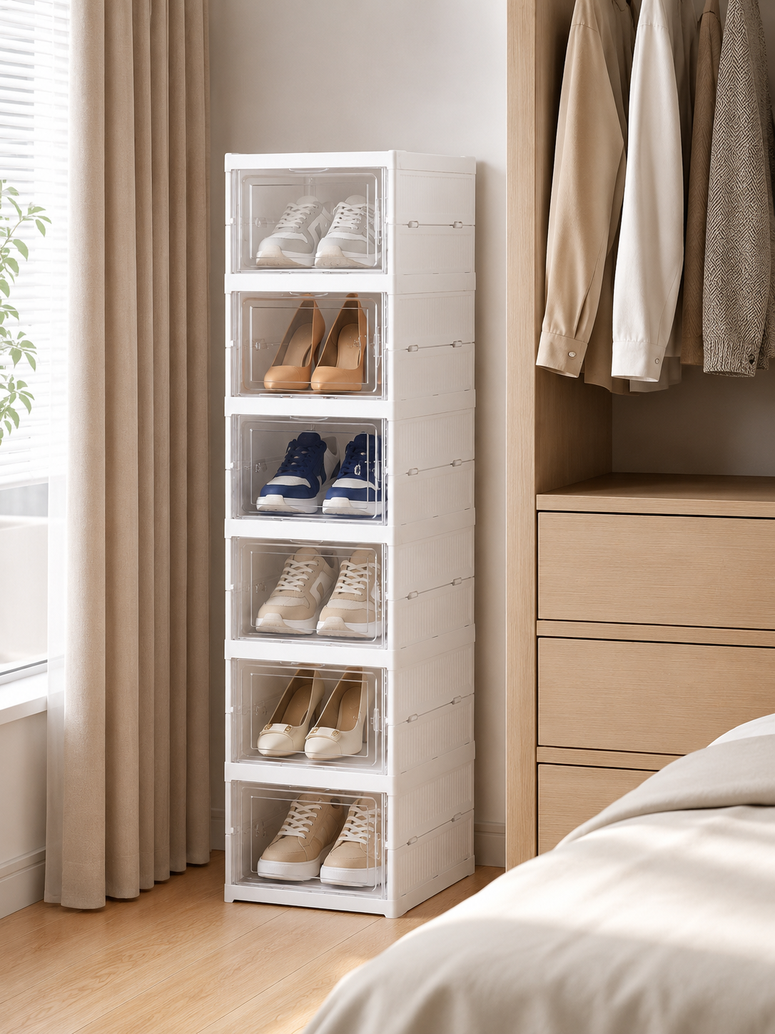 6-Layer Foldable Transparent Shoe Storage Box – Stackable Dustproof Organizer for Sneakers & Heels